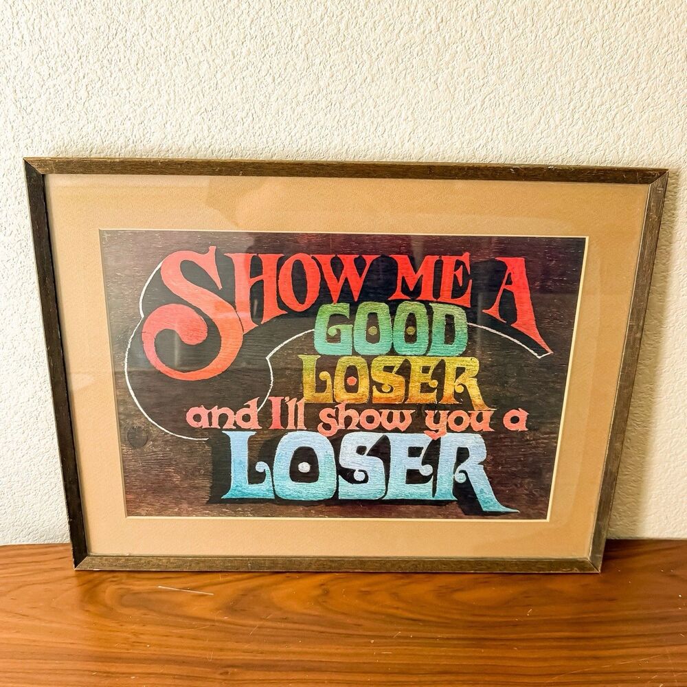 Vintage MCM Vince Lombardi Quote Lithograph Psychedelic Retro Framed Wall Art